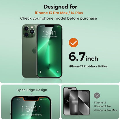UNBREAKcable 2 Pack Screen Protector for iPhone 13 Pro Max/iPhone 14 Plus, Shatterproof Tempered Glass [Easy Installation Frame] [9H Hardness] [99.99% HD Clear] for iPhone 6.7"", UBMU611