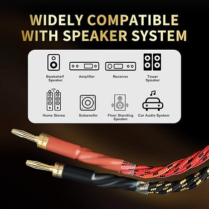 10 AWG Audiophile HiFi Speaker Audio Cable–4N OFC Core,24K Gold-Plated Banana Plugs with Nylon Braid,Compatible with Amplifier,Speakers,AV Receiver & Home Theater(6.56ft/2m) 2-Pack