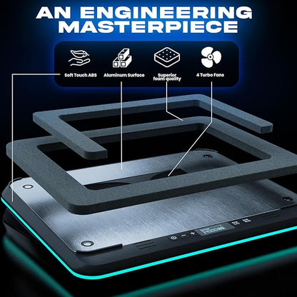 KLIM Turbofrost - Gaming Laptop Cooling Pad - 4 Powerful Turbo Fans - 4 x 4000 RPM, Laptop Cooler 2 Power Modes USB-C/DC, Dynamic RGB, 4-Ports USB, Sealed Foam for Fast Cooling for Laptops up to 17in