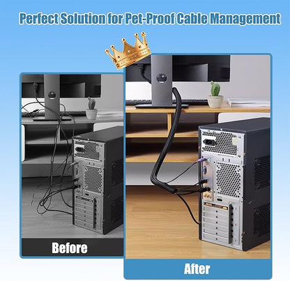 Cord Protectors from Pets No Chew, 1/4 inch 10ft Wire Protector Cord Covers for Pets, Flexible Cable Sleeve Cord Management for TV/Computer/Electric Wires/Phone Charging Cables