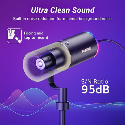 TONOR XLR/USB Gaming Mic, Dynamic Microphone for Podcast Recording Streaming with RGB Light, Mute Button, Headphones Jack, Monitoring, Desktop Stand, Metal Vocal Mic for PC Mac Android PS4/5 TD520S