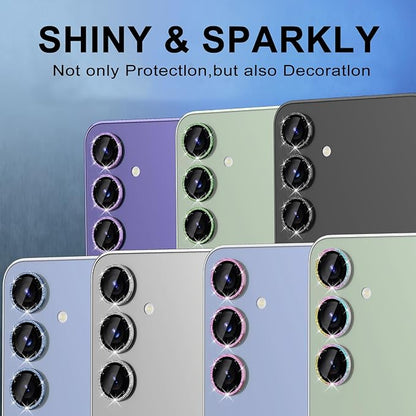 for Samsung Galaxy S24 FE Camera Lens Protector, Individual Metal Ring Tempered Glass Lens Cover, [Strong Adsorption] Scratch Resistant Ultra-Thin HD Clear Lens Cover, 1 Set-Colorful Sparkly