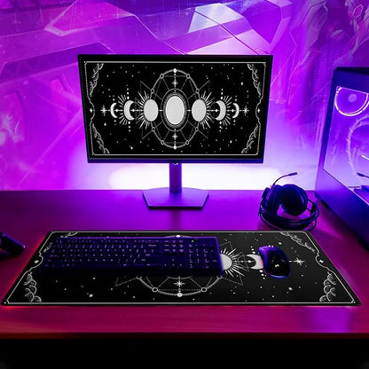 Sun Moon Gaming Mouse Pad Black Large Mouse Pad for Keyboard and Mousepad Desk Mat with 3mm Non-Slip Base and Stitched Edge for Gaming and Office Computer Mat Protector Mat 31.5x11.8 Inch