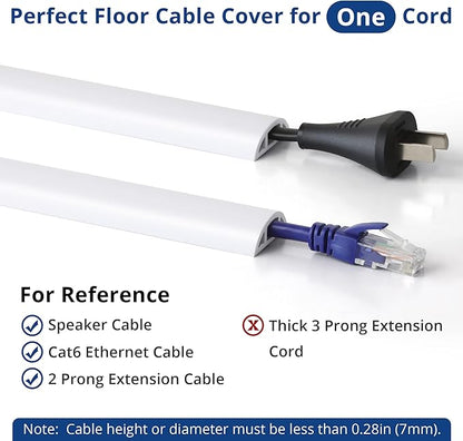 Floor Cord Cover 4ft, Cord Hider Floor White, Floor Cable Management Prevent Cable Trips, Floor Cable Cover Wire Covers for Electric Power Extension Cords, Cord Protector Cord Cavity W0.47 x H0.28