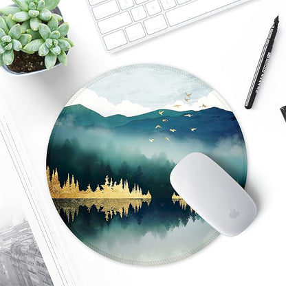 ITNRSIIET Round Mouse Pad with Stitched Edge Premium-Textured Waterproof Non-Slip Rubber Base Desktop Protection Mat Diameter 8.7 inches, Landscape Forest