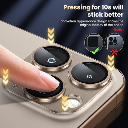 WSKEN for iPhone 16 Pro/iPhone 16 Pro Max Camera Lens Protector, [Military Grade Shatterproof] [Strong Adsorption] Metal Aluminum Alloy Tempered Glass Camera Screen Protector, Desert Titanium