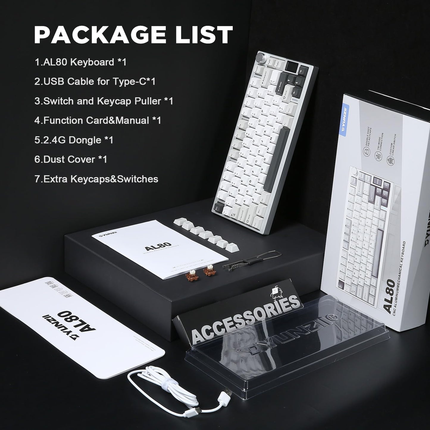 YUNZII AL80 75% Wireless Aluminum Mechanical Keyboard(Silver,Gateron Zero)