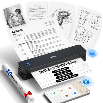 Inkless Portable Printer for Travel, MT610Pro Wireless Thermal Printer