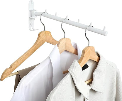 Clothing Racks for Hanging Clothes, Garment Racks Wall Mounted Clothes Bar-Hanger Holder Hooks Heavy Duty Folding Drying Rack Space Saving Clothing Hanging System Closet Storage Organizer