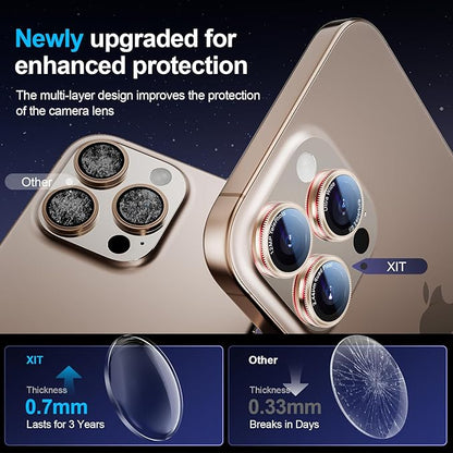 X-it 2 Pack Camera Lens Protector, Shatterproof Protection Anti-Scratch Ultra HD Camera Protector, Anti-Glare 9H Tempered Glass Lens Protector for iPhone 16 Pro Max/16 Pro, Case Friendly, Golden Red