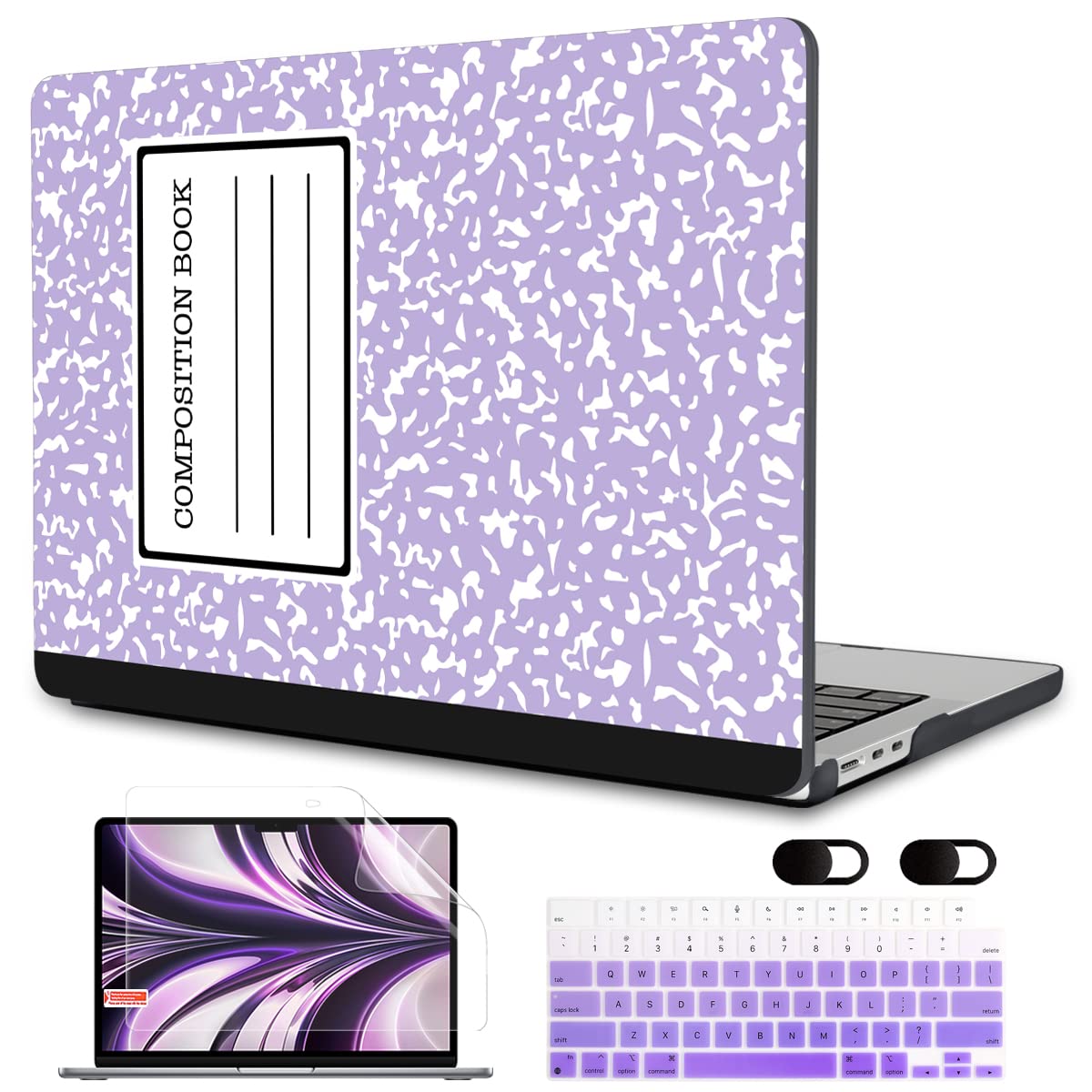 MEEgoodo Case for M5/M4/M3/M2 MacBook Air 13 inch Case 2026 2025 2024 2022, Fit Model A3449/A3240/A3113/A2681, Laptop Hard Shell Compatible with MacBook Air 13.6-inch, Composition Book Purple