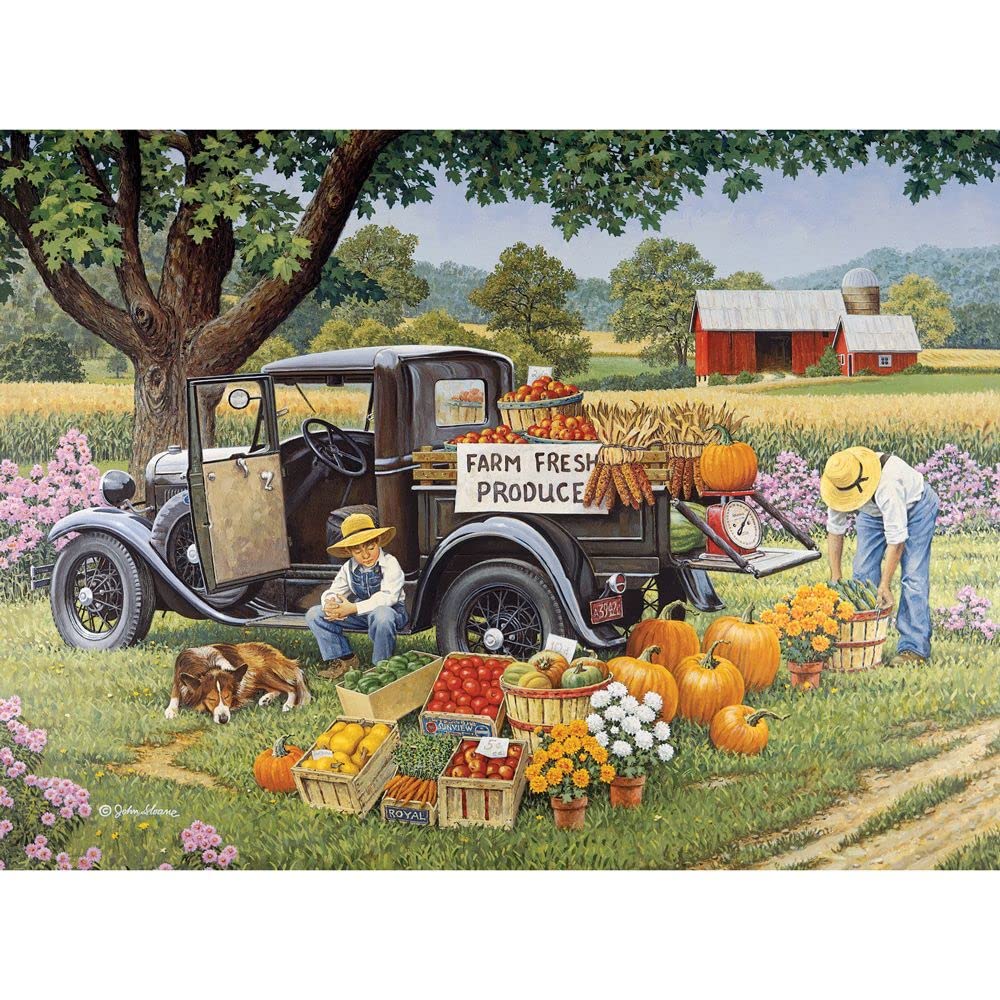 Bits and Pieces – 100 Piece Jigsaw Puzzle for Adults – Home Grown - Fall On The Farm Jigsaw Puzzle by John Sloane, Completed Puzzle Size: 15" x 19"