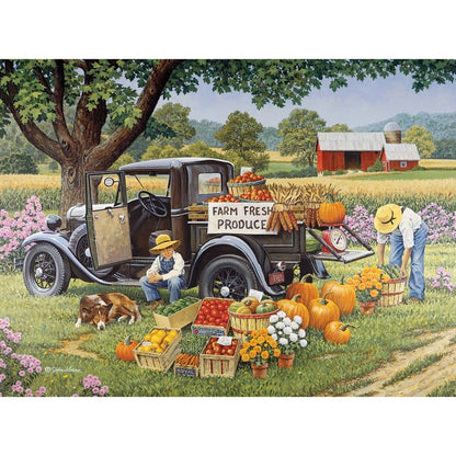 Bits and Pieces – 100 Piece Jigsaw Puzzle for Adults – Home Grown - Fall On The Farm Jigsaw Puzzle by John Sloane, Completed Puzzle Size: 15" x 19"