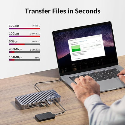 Docking Station Triple Monitor, 4K@60Hz (2 DP + 1 HDMI), 100W Laptop Charging, 10Gbps USB-C/A, Ethernet, Audio, SD, Plug & Play USB-C Dock for MacBook/Chrome/Dell/HP/Lenovo