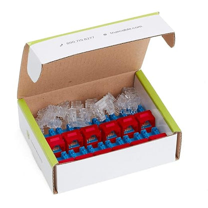 TRUE CABLE Cat6A Keystone Jack, Unshielded (UTP), 90 Degree Punch-Down, PoE++ (4PPoE), UL Listed, ETL Verified, ANSI/TIA Certified, Modular RJ45 Female, Red, 12 Pack