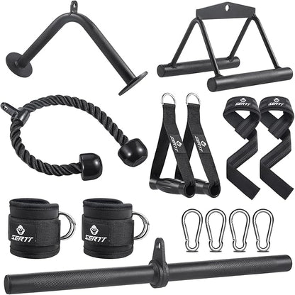 SERTT Workout Cable Machine Attachment for Home Gym, LAT Pulldown Attachments, Cable Accessories for Weight Training, Straight Pull Down Bar, Tricep Rope, Double D Row Handle, V-Shaped Bar