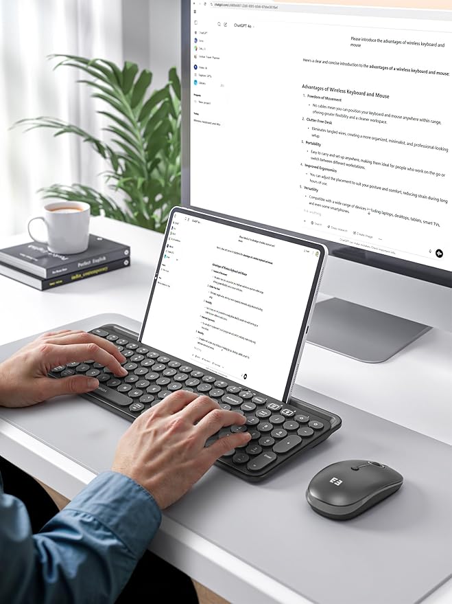 seenda Bluetooth Keyboard and Mouse for iPad, Multi-Device Bluetooth + 2.4G Wireless Keyboard Mouse with Tablet Holder for MacBook/Windows Computer, iOS/Andriod Tablet Phone, Black
