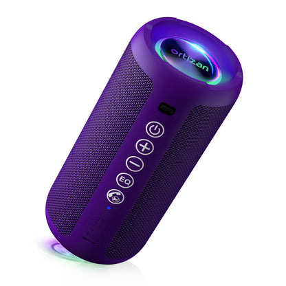 Ortizan Portable Bluetooth Speaker: IPX7 Waterproof, 24W Loud Sound, Deep Bass, Bluetooth 5.3, LED Lights, Wireless Stereo Pairing, 30H Playtime, for Home/Outdoor/Party/Beach, Birthday Gift, Purple