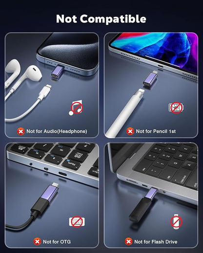 MoKo Lightning to USB C Adapter 2Pack, NOT for Lightning Earbuds/Headphones/OTG, USB-C to Lightning Adapter for iPhone Air 17 16 15 Pro Max Plus,iPad Pro/Air,Galaxy,ONLY for Charging/Data Sync, Blue