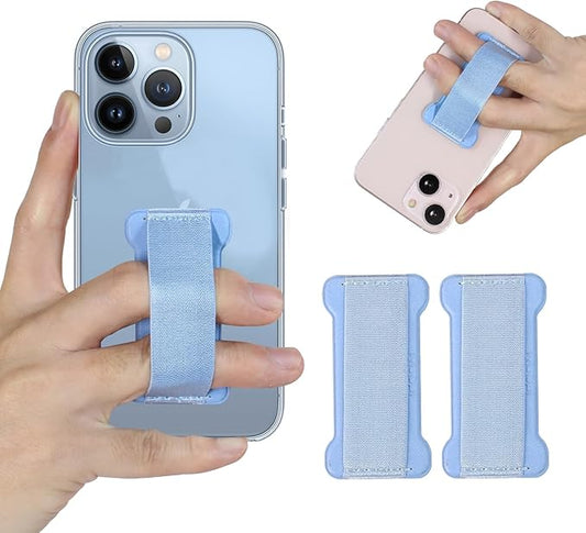 WUOJI Phone Grip Holder for Hand, Universal Finger Strap Phone Holder, Finger Selfie Grip Compatible with Most Smartphones (Light Blue) - 2Pack