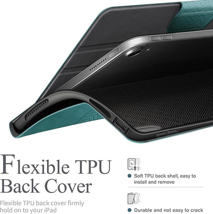 auaua Case for iPad (A16) 11th Generation 11 Inch 2025, iPad 10th Generation 10.9 Inch 2022, with Pencil Holder, Auto Sleep/Wake, Adjustable Stand, PU Leather (Green)