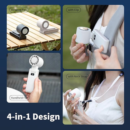 OTPEIR Portable Handheld Turbo Fan with Cooling Tech, Digital Display, 100-Speed Control, Rechargeable 4-in-1 Personal Fan for Travel, Outdoor, Office (Grey)
