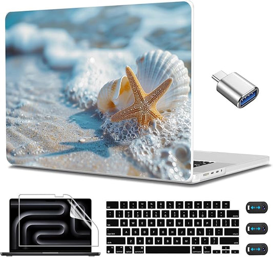 CISSOOK Compatible with MacBook Pro 14 inch Case 2026-2021 Release M5 A3434 M4 A3112 A3185 A3401 M3 A2992 A2918 M2 A2779 M1 A2442 Model, Plastic Hard Shell Case with Keyboard Cover, Beach&Shell