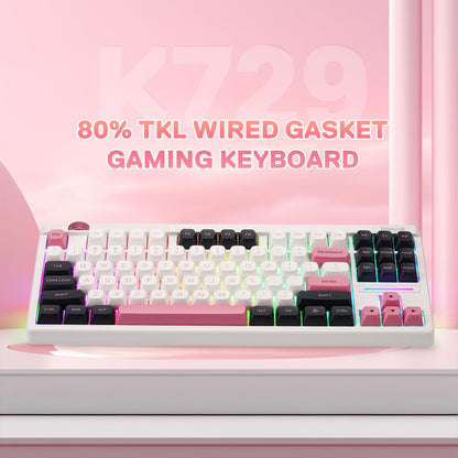 Redragon K729 80% Wired Gasket RGB Gaming Keyboard, 87 Keys TKL Mechanical Keyboard w/Knob Control, Mix-Color PBT Keycaps, Hot-Swap South-Facing Socket & 5-Layer Dampener, Custom Linear Switch