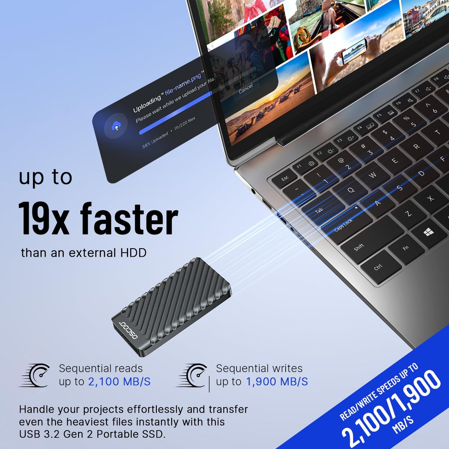 512GB External Hard Drive, Up to 2100MB/s, USB 3.2 Gen 2 Portable SSD, External Solid State Drive for Mac, Windows PC, Laptops, Gaming, iPhone — Ideal for File Backup, Content Creators & Videographers