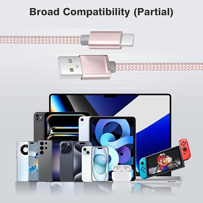 Elebase USB Type C Charging Cable 1.5/3.3/6.6FT 3 Pack,USBC Car Charger Cord for iPhone 16 15 Plus Pro Max 2,Airpods 4,Samsung Galaxy S24 S23 Plus Ultra Note 10 20 S10 S10E,Tab A7,A54 A53 A52,Z Flip