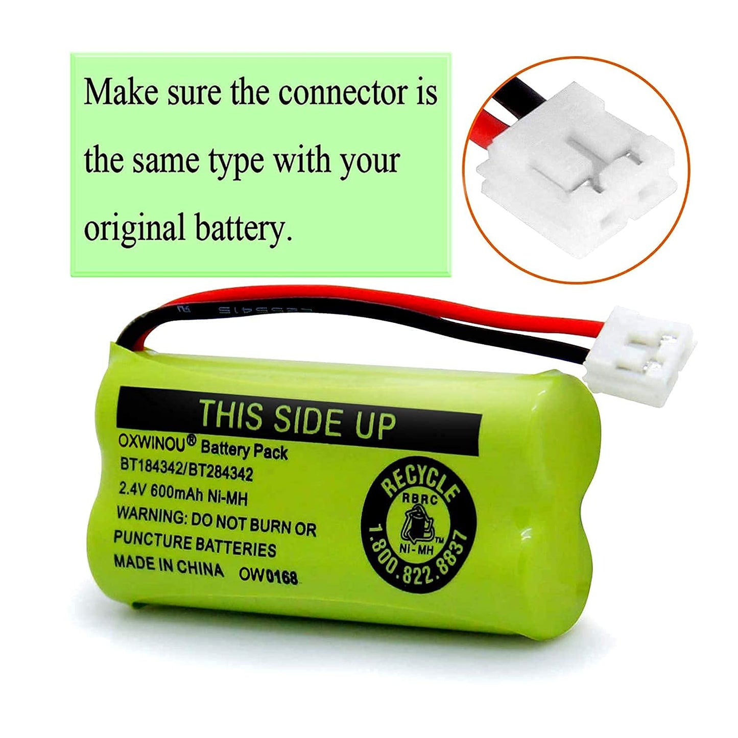 OXWINOU 2.4v BT184342 BT284342 BT18433 BT28433 BT183348 BT283348 BT-1011 Replacement Battery Compatible with Phone CS6209 CS6219 CS6229 DS6151 89-1330-01-00 CPH-515D(2-Pack)