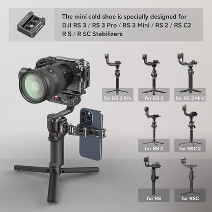 SMALLRIG Universal Phone Tripod Mount, Metal Cell Phone Mount with Cold Shoe Mount and M4 Screws for DJI RS 4 Mini/Pro, Free Adjustment Phone Mount Adapter for iPhone 16 15, for Samsung Galaxy- 4301