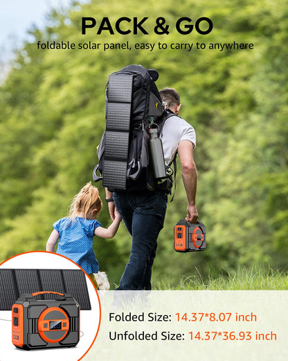 Portable Solar Generator, 300W Portable Power Station with Foldable 40W Solar Panel, 220Wh 60000mAh Battery Power Pack with 110V Pure Sine Wave AC for Camping RV Van Emergency Backup