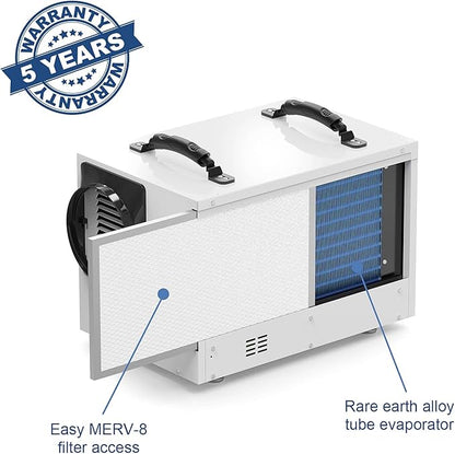 ALORAIR 120 Pints Commercial Dehumidifier for Crawl Spaces & Basements with Drain Hose, Compact Dehumidifiers for Home and Industry Water Damage, Auto Defrost, 5-Year Quality Coverage