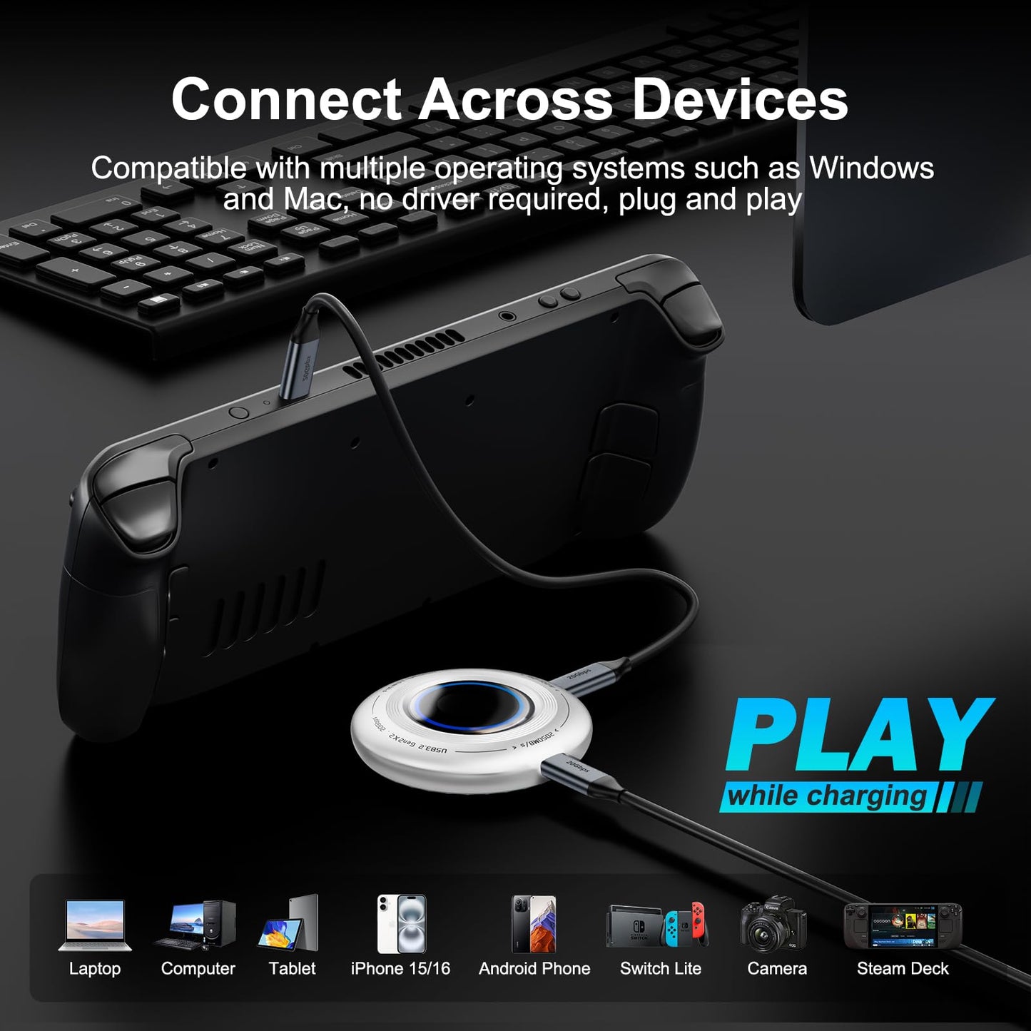 FP108 1TB Magnetic Portable SSD, External Solid State Drives with PD-100W and 2050MB/s USB-C 3.2 Gen 2x2, Play While Charging, Compatible with iPhone 16/15 Pro Max, Android, PC, Mac, Switch Lite