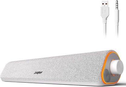 SOULION R50 Bluetooth Computer Speakers for Desktop PC Monitor White,Wired USB Powered 3.5mm Aux PC Speakers Sound Bar,4 Modes LED Lights with Switch Button,Surround Sound Soundbar for Computer
