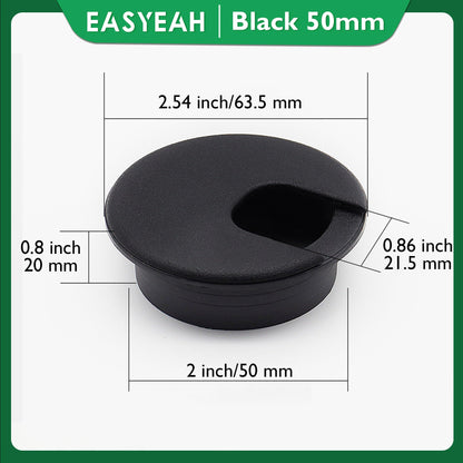 EASYEAH 5 Pcs Desk Grommet 2" / 50 mm, Desk Cord Hole Cover, Cable Grommet ABS Plastic, Desk Hole Grommet for Home & Office Pc, Detachable Cable Cord Organizer-Black