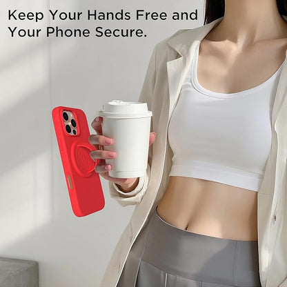 Magnetic Phone Ring Grip Holder, Silicone Finger Loop Grip, Compatible with MasSafe, Back of Phone for iPhone Pro Max/Plus/16/15/15/14/13/12 Series, Red