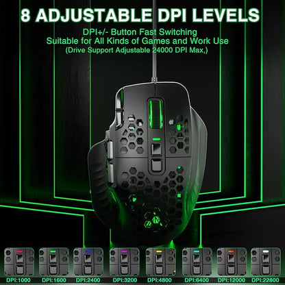 SOLAKAKA SM809 Wired MMO Gaming Mouse, with 9 Side Buttons RGB Mouse, 24000 DPI High-Precision Optical Sensor, Ergonomic Mice, 16 Programmable Macro Shortcuts/Remapping PC Gaming Mouse for FPS Games