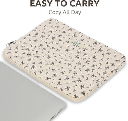 Puffy Laptop Sleeve 13-15.6 Inch Cute Quilted Laptop Protective Case Padded Floral Computer Sleeve for MacBook (A-Black, 11 Inch)