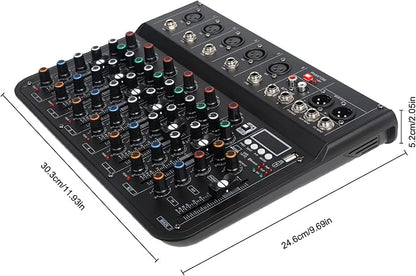 7 Channel mixer, DJ Mixer Board with Bluetooth and Usb, Audio Sound Card with Interface Recording and 48V Phantom Power, Sounds Mixer Board with FX Reverb Delay Effect for Streaming