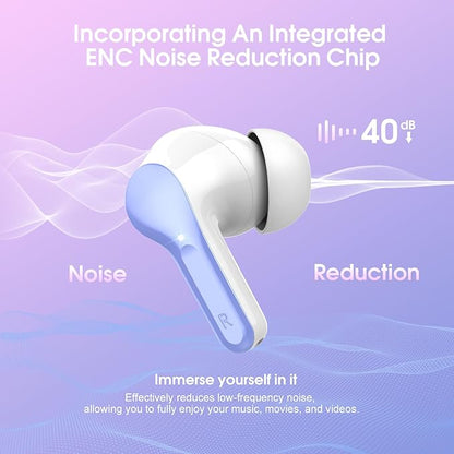 Wireless Earbuds, Bluetooth 5.4 Headphones HiFi Stereo, Bluetooth Earbuds with ENC Noise Cancelling Mic, IP7 Waterproof in Ear Earphones, 48H, LED Display Ear buds for Pad Workout Sports, White Purple