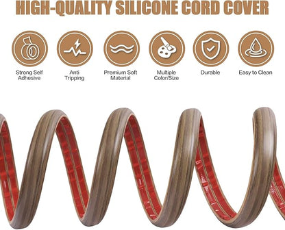 Floor Cord Cover Self Adhesive Cord Hider,10FT Cable Management, Extension Strip Protector for Wires, Prevent Cable Trips for Offices, Gyms, Exhibitions Cavity:0.47"(W) x0.35(H) Woodsmokedbrown