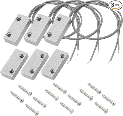 3Pcs Magnetic Reed Switch Wired Surface Mount Normally Closed NC Contact Sensor Alarm Magnetic Door Switch with 2 Wires, Zinc Alloy Sliver, MC-51
