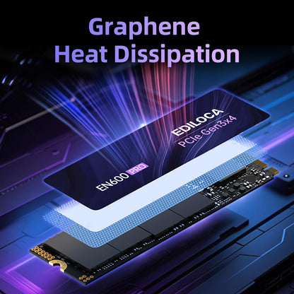 Ediloca EN600 PRO SSD 2TB PCIe 3.0 Gen 3x4, NVMe M.2 2280, Up to 3200MB/s, Internal Solid State Drive, SLC Cache 3D NAND TLC, Graphene Cooling Sticker, Storage for PC, Desktop and Laptops
