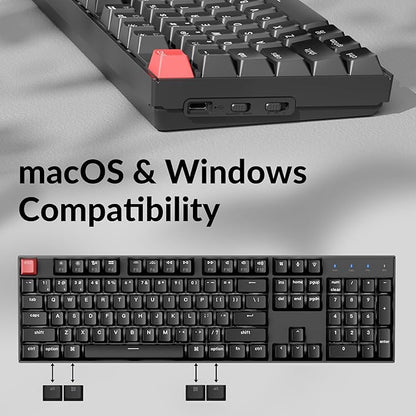 Keychron K10 Full Size Layout White LED Backlit Hot-Swappable Mechanical Keyboard for Mac Windows, 104-Key Bluetooth Wireless/USB Wired Computer Keyboard with Keychron Super Red Switch(Version 2)