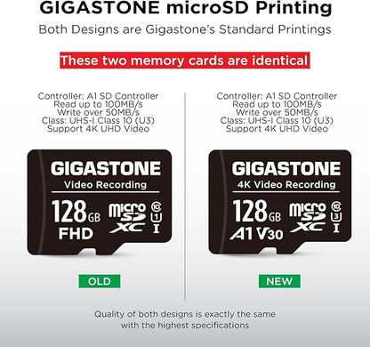 GIGASTONE 128GB Micro SD Card 5-Pack, A1 V30 4K Video Recording, Compatible with Security Camera, Dash Cam, Drone, 100MB/s MicroSDXC Memory Card UHS-I, with Adapter