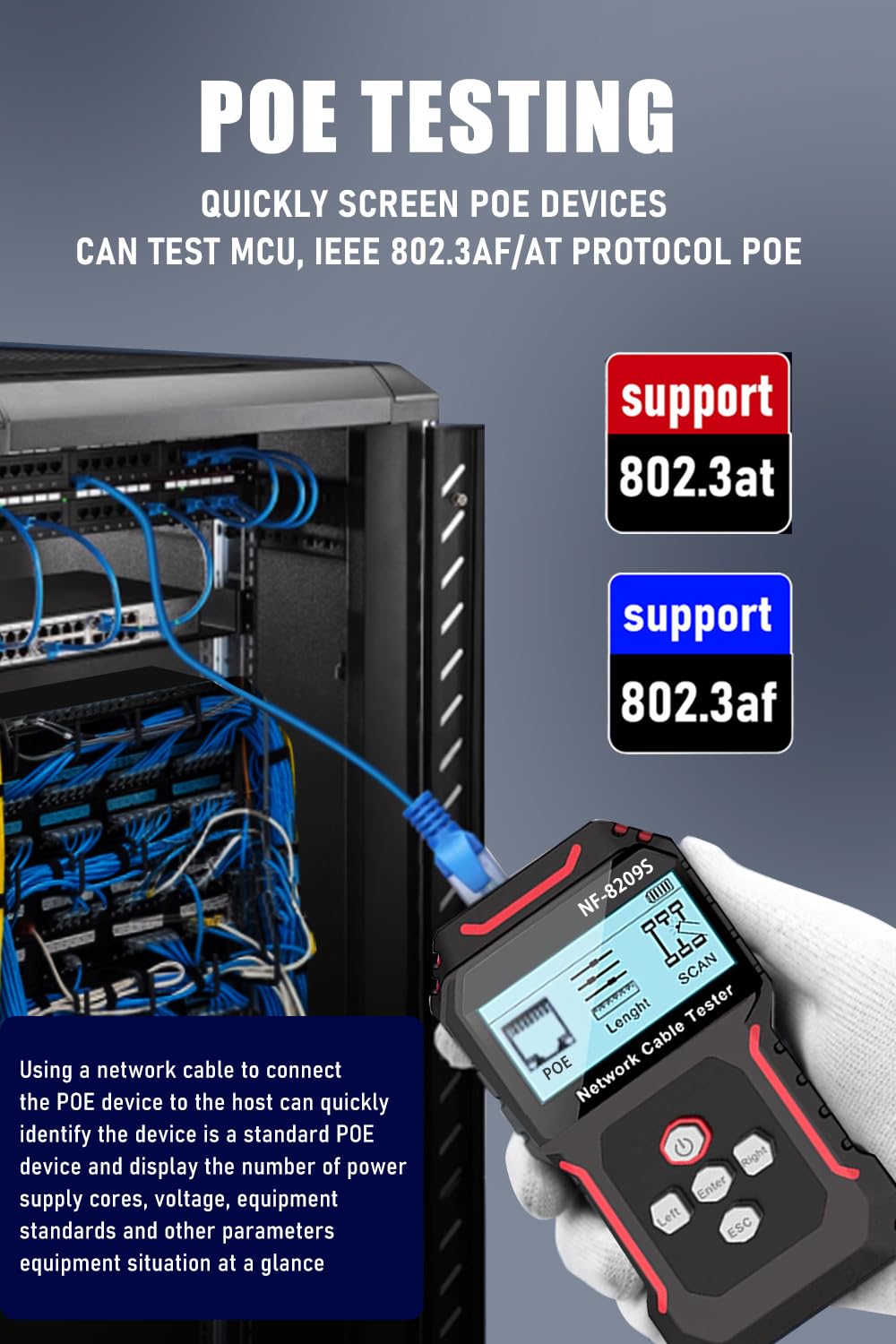 NF-8209S Network Cable Tester,Ethernet Toner for POE/Cat5/Cat7/Cat6a/Cat6