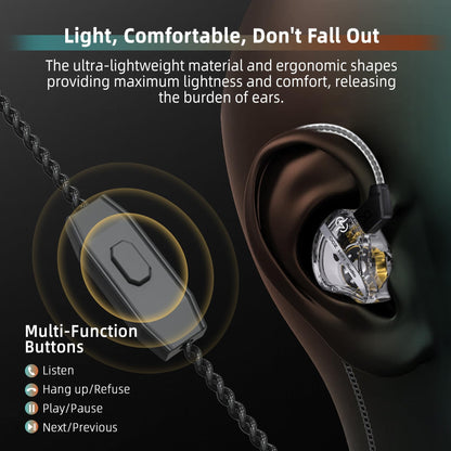 CCZ DC01 Pro Gaming Earbuds, Professional iems for Gaming, Super Bass in Ear Monitor Headphone Wired Earphones with 1DD, Patent Ear fins, Ear tips, for School Student Laptop Podcaster (black with mic)