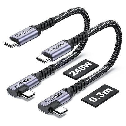 1FT USB 4 Cable Right Angle [2 Packs], 240W USB C Cable, 40Gbps High Speed Data Transfer with Single 8K or Dual 4K Display Video Dispaly Compatible with iPhone 16/16 Pro Max/16 Plus